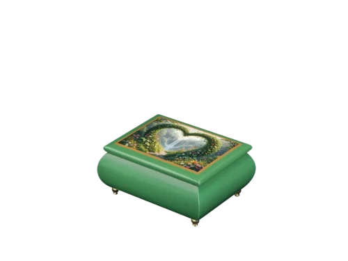 Heart of the Forest Italian music box — emerald green lacquered box with a floral waterfall on the lid, handmade in Sorrento