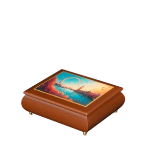 Close-up of the London Eye and Big Ben in autumn light on the London's Autumnal Dream Sorrento music box lid