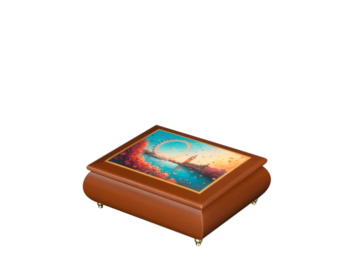 Close-up of the London Eye and Big Ben in autumn light on the London's Autumnal Dream Sorrento music box lid