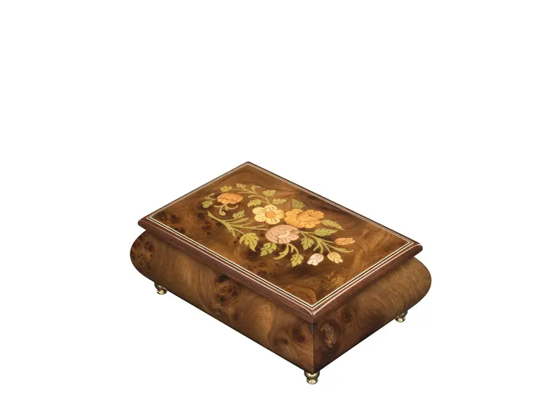 Multicolored Inlaid Music Box 416 Flowers - Ercolano Italian Music Box