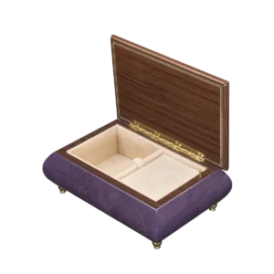 Inlaid 416 Violin music box open, velvet-lined interior, Sorrentine violin marquetry