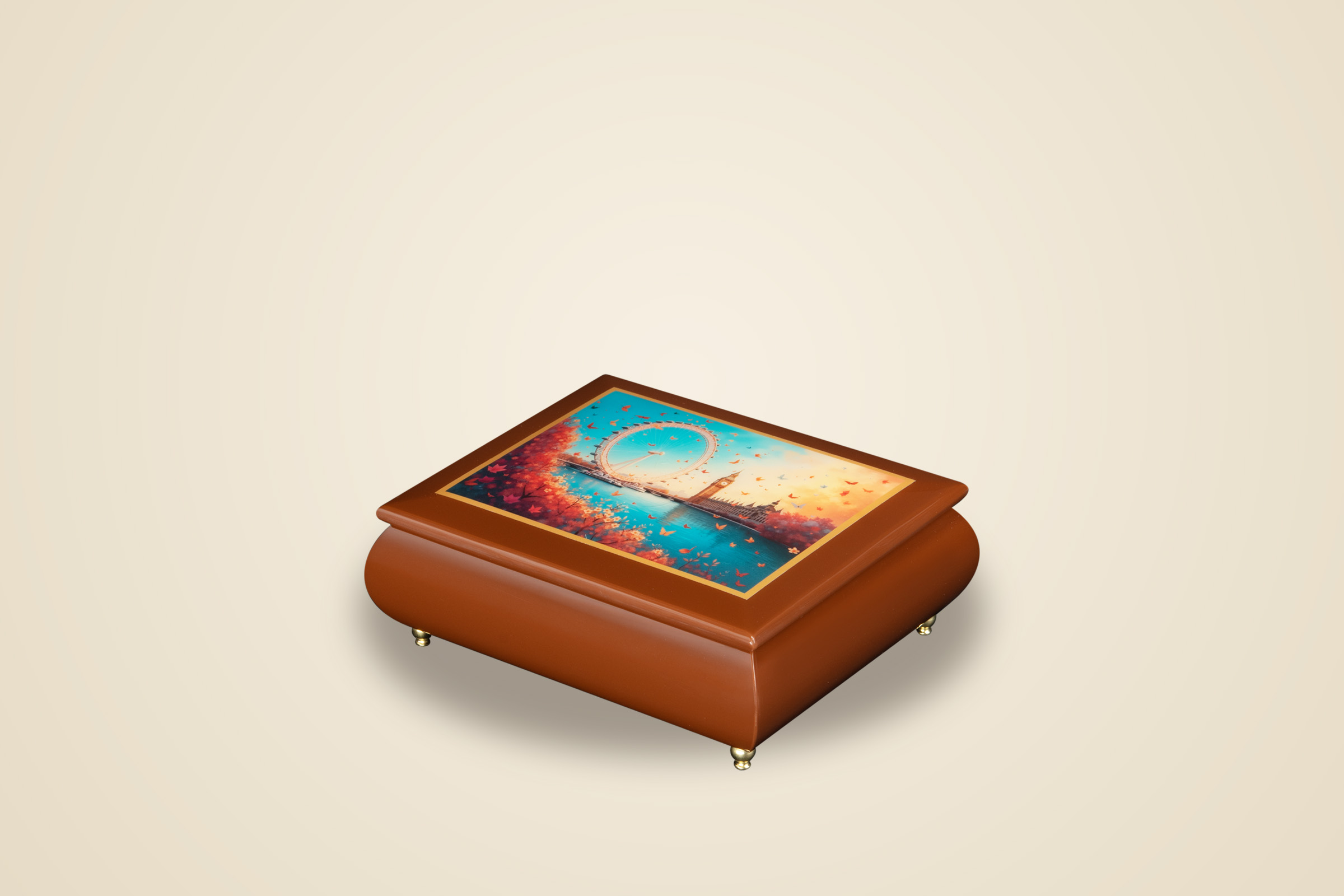 Sorrento music box with a vivid art lid on hand-lacquered wood, from the Ercolano Artists collection