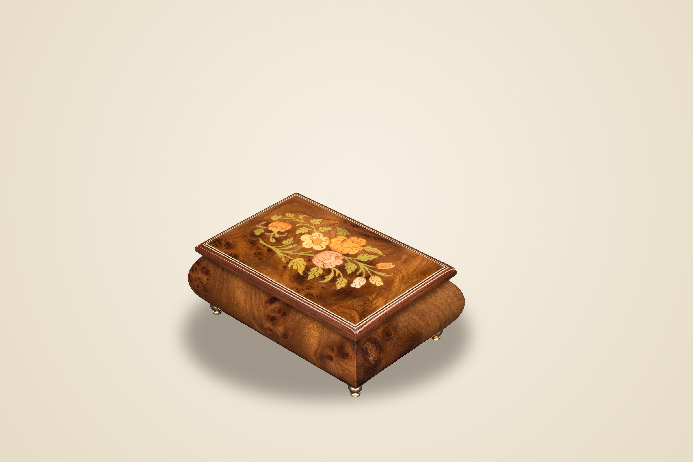 Sorrento music box with hand-inlaid floral marquetry, from the Ercolano Inlaid collection